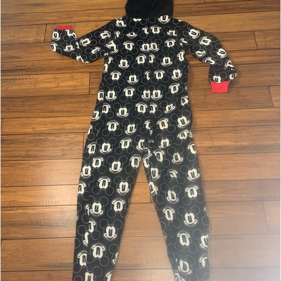 Disney Mickey Mouse One Piece Fleece Pajama With Hoodie & Ears Adults Size Large - Picture 3 of 9